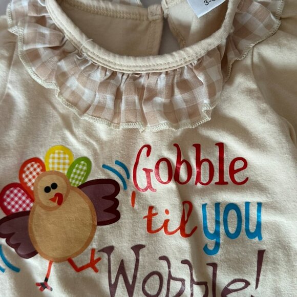 Baby Girl Thanksgiving Turkey Romper Long Sleeved Bubble - Picture 3 of 5